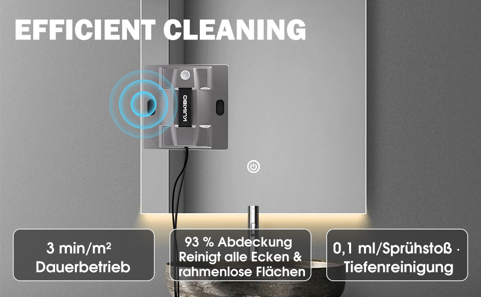 Робот для миття вікон K2 з функцією розпилення, 6000Pa, тихий, для рамових та безрамових вікон, з 4 запасними серветками