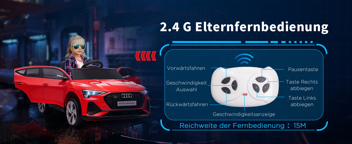 Дитячий електромобіль HOMCOM Audi E-tron 12V з пультом, ременем безпеки, музикою (MP3/USB/TF), для дітей 3-5 років, 3-5 км/год, червоний