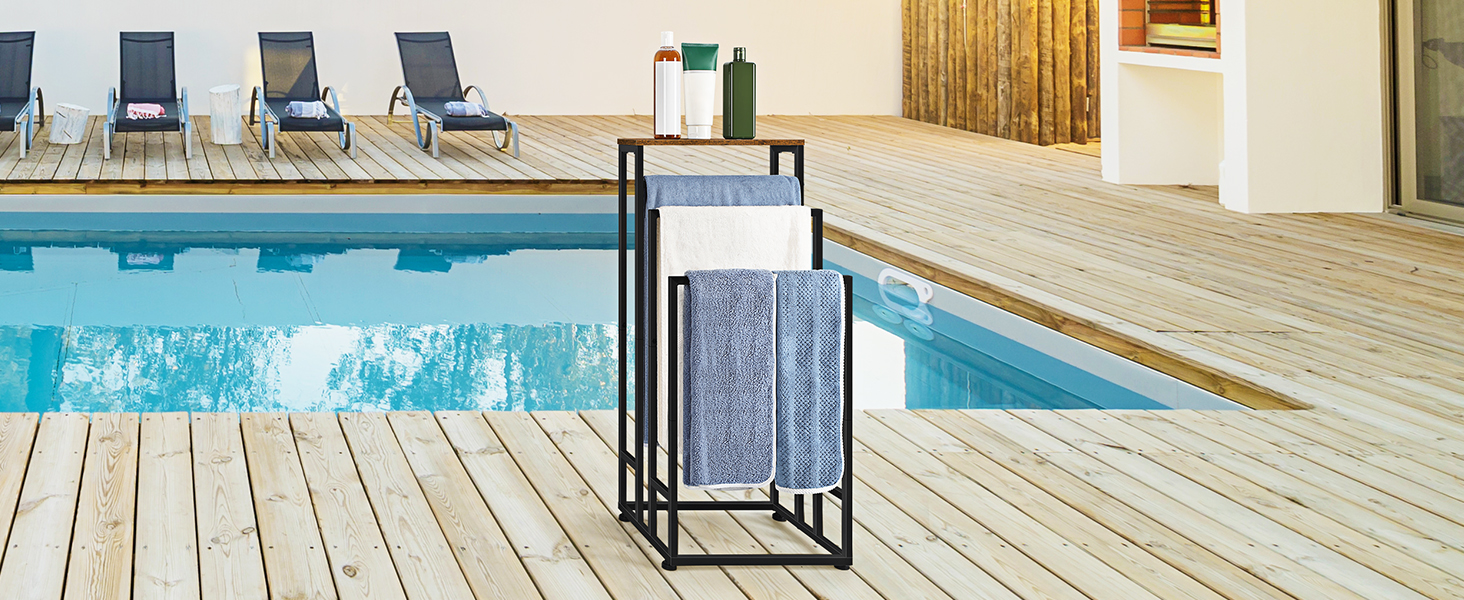 Підставка для рушників Smusei, настільна, 3-ярусна, з полицею з дерева, з нержавіючої сталі, для ванної кімнати та вітальні, 40x30x82 см, чорний (вінтажний коричневий)