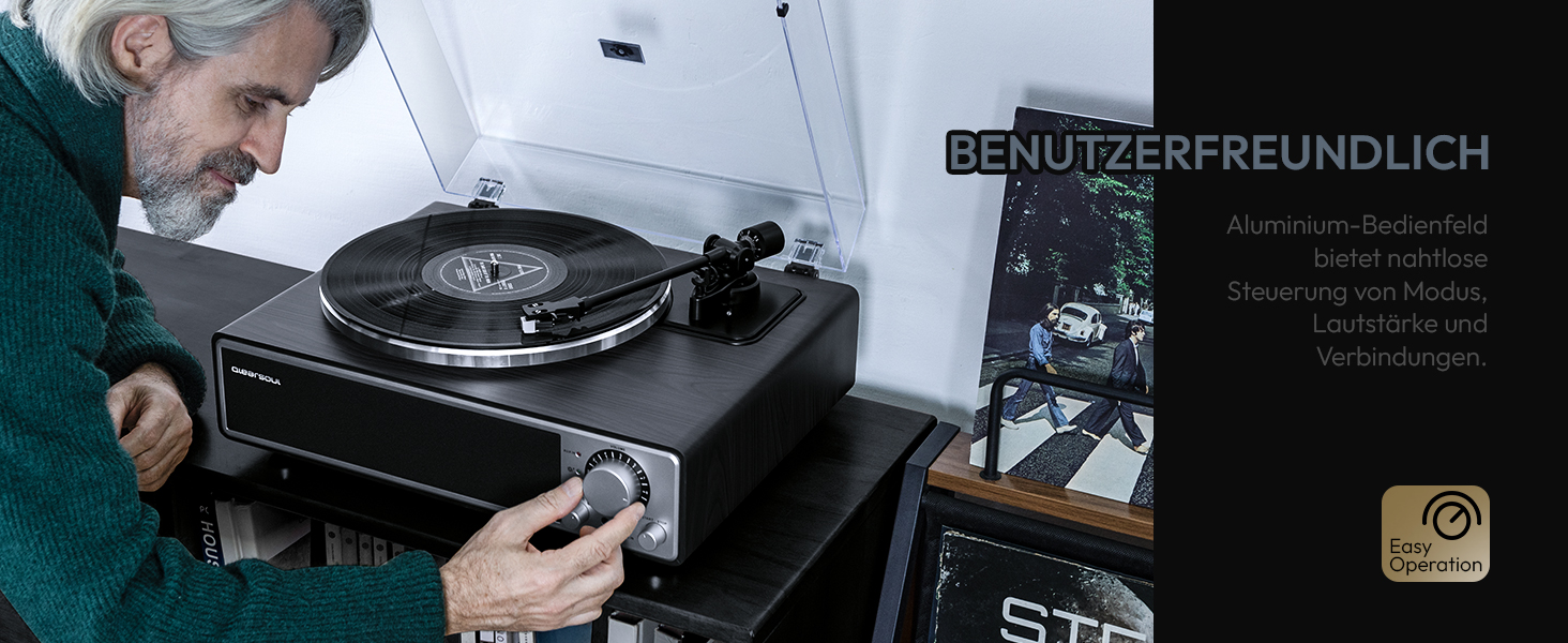ONE-Q HiFi-програвач вінілу з Bluetooth, вбудованими динаміками, фонокоректором, магнітною голкою AT-3600L, 33/45 об/хв, чорний