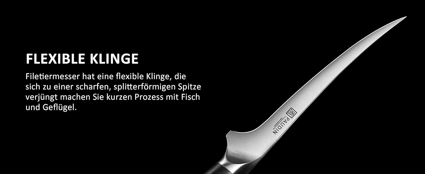 Набір кухонних ножів Paudin 7 предметів з дерев'яним блоком, професійний набір ножів для кухні, з високоякісним лезом та ABS ручками (рибний ніж)