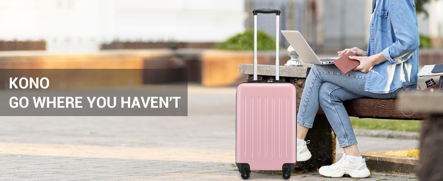 Валіза-тележка KONO 55 см, рожева, ABS, ручна поклажа