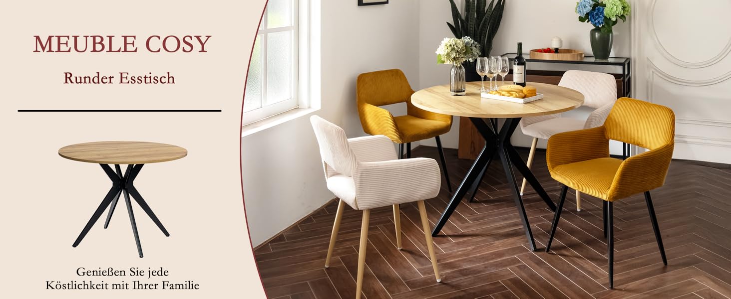 Круглий обідній стіл Cosy - компактний стіл для кухні, вітальні, офісу, 100x100x75 см, дуб + чорний