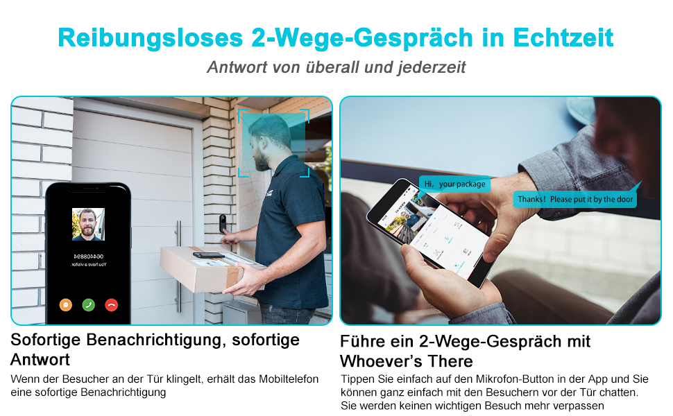 Відеодзвінок UCOCARE з камерою, 2K HD, Wi-Fi, ширококутний об'єктив, нічне бачення, водонепроникний IP66, підтримка SD/Cloud-пам'яті