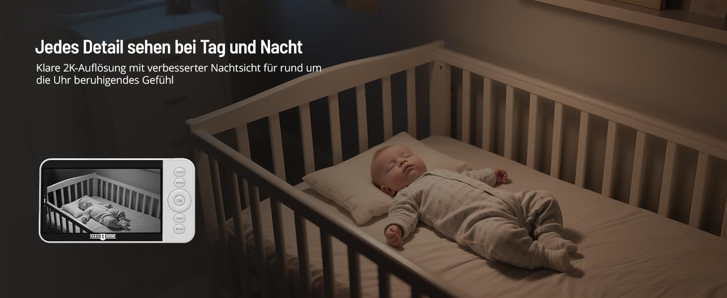 Відеоняня PARIS RHÔNE з 2 камерами, WiFi, 2K UHD, нічник, датчик руху/плачу, контроль температури та вологості, колискові