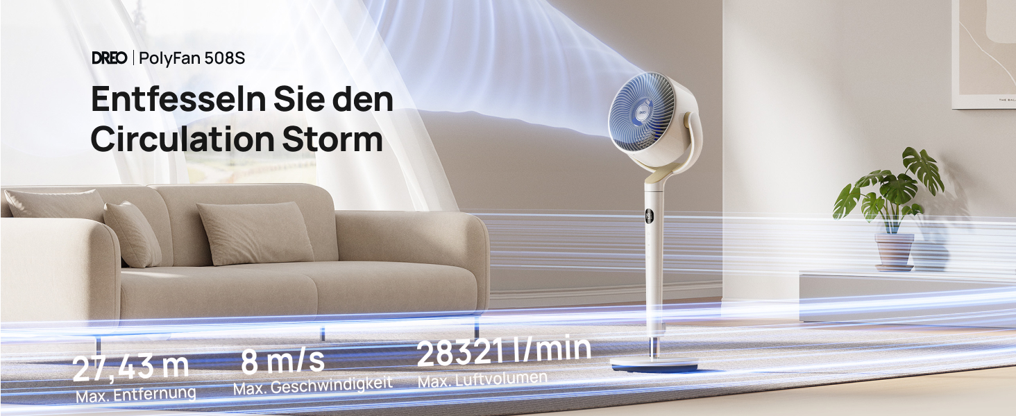 Вентилятор підлоговий Dreo з Wi-Fi, LED, 102 см, 3 режими, 8 швидкостей, 26 м дальність, 1200 м³/год