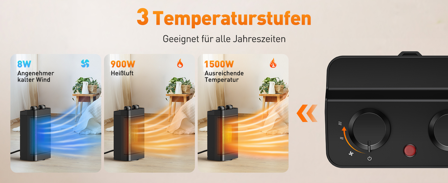 Електричний обігрівач з керамічним нагрівачем, 1500 Вт, 3 режими, осциляція 70°, захист від перекидання, тихий обігрівач для офісу, вітальні, спальні