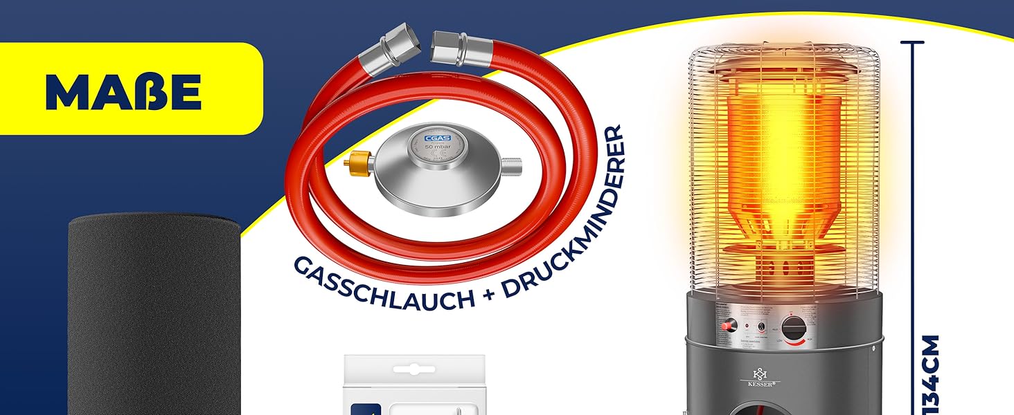 Газовий обігрівач KESSER® KE12 - Тепло для тераси. Потужність 10 кВт, з захисним чохлом, антрацит (Газовий балон не входить у комплект)