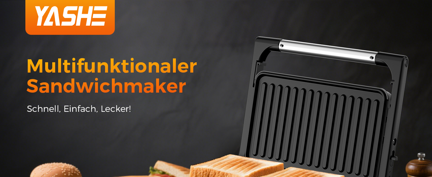 Sandwichmaker YASHE 1500W з антипригарним покриттям XXL, автоматичне регулювання температури, для 2 тостів