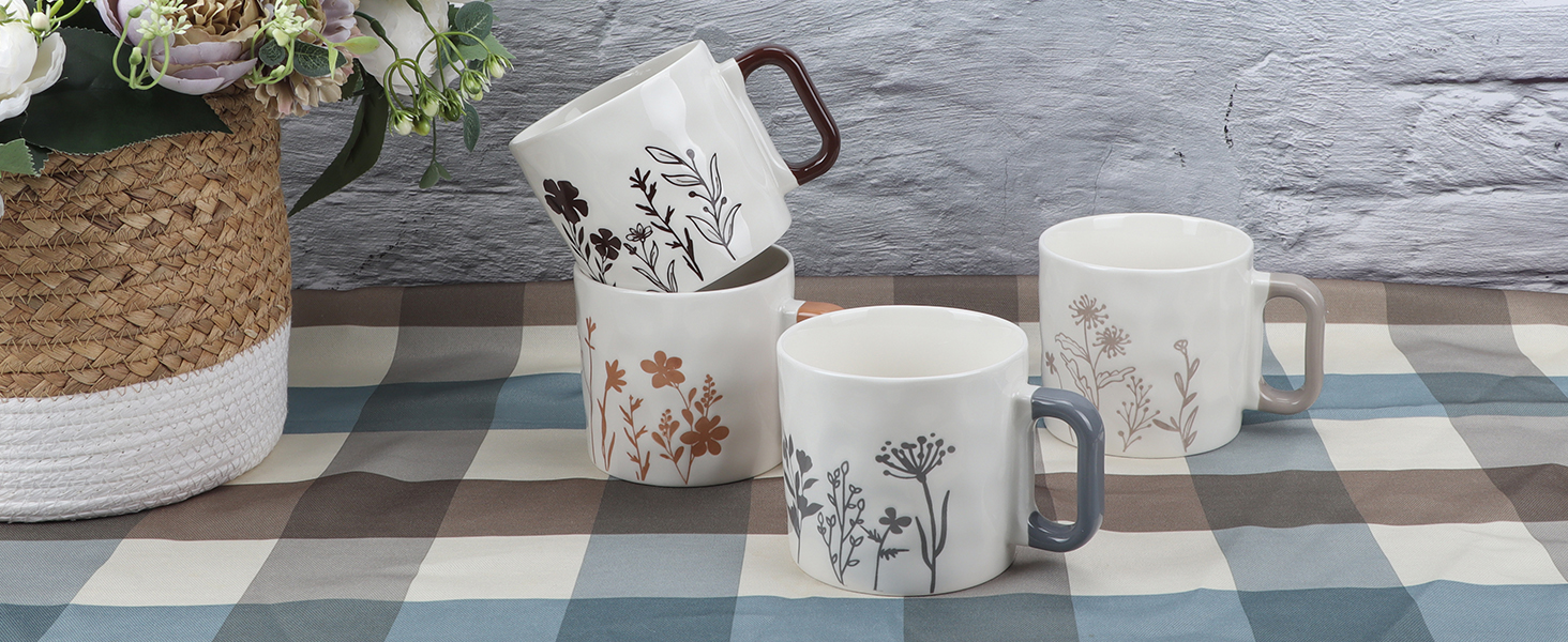 Набір кавових чашок EYMPEU 4 шт. об'ємом 450 мл з квітковим візерунком - ідеально для дому та як подарунок в офіс