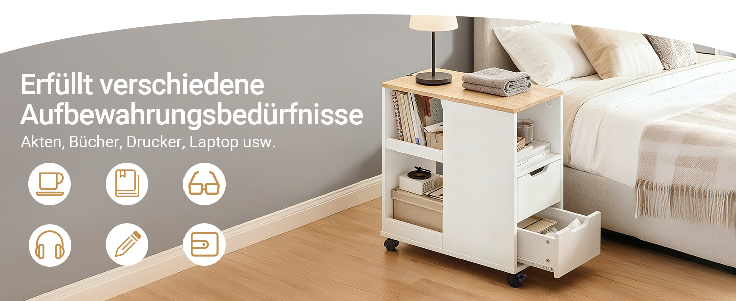 Столик для принтера SoBuy на колесах, з полицями, білий та натуральний колір, 30x60x60 см (FBT130-WN)