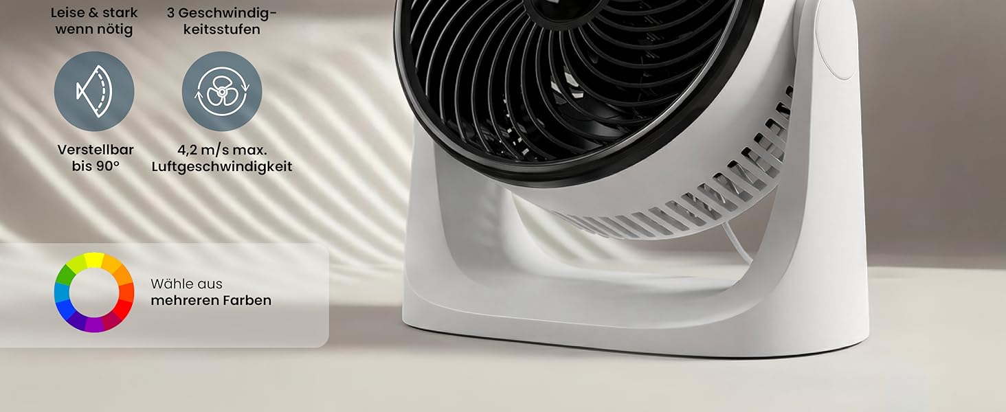 Вентилятор настільний Pro Breeze AirFlo Mini – Тихий турбо-вентилятор з 3 швидкостями, нахилом 90° та потужним потоком повітря до 4,2 м/с, компактний для офісу, спальні та робочого столу, білий