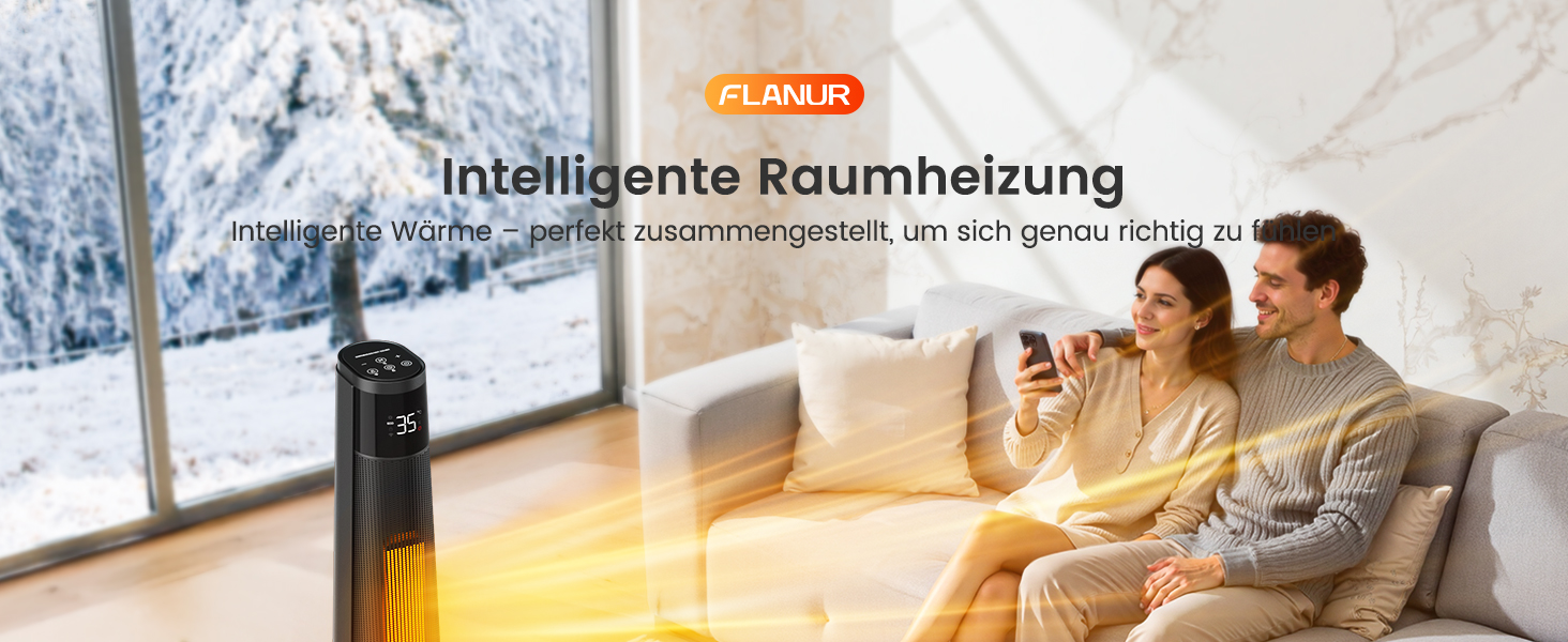 Електричний обігрівач PTC 2000W з керамічним нагрівачем, тихий, з термостатом та пультом дистанційного керування, ECO режим, 70° осциляція, 12h таймер, захист від перегріву та перекидання, чорний, 1 шт.