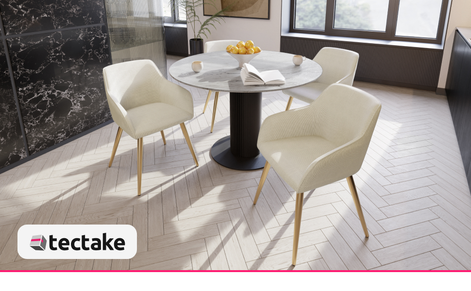 Тектейк® 4 шт. Крісла для їдальні/вітальні з підлокітниками, м'які, Cord, Loungesessel, для кухні, офісу - Кремовий/Золотий набір 4 шт.