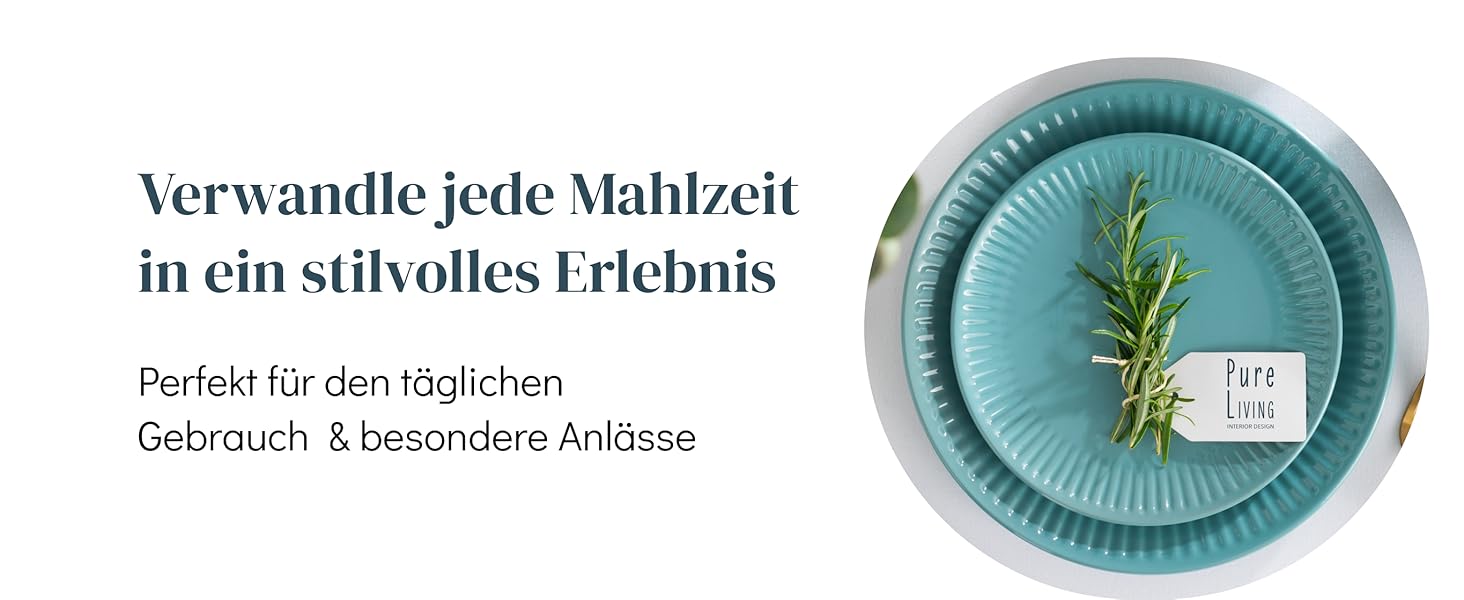 Набір посуду Steingut Hygge 24 елементи (6 осіб), Petrol - Набір посуду з каменю, Тарілки та миски, Pure Living