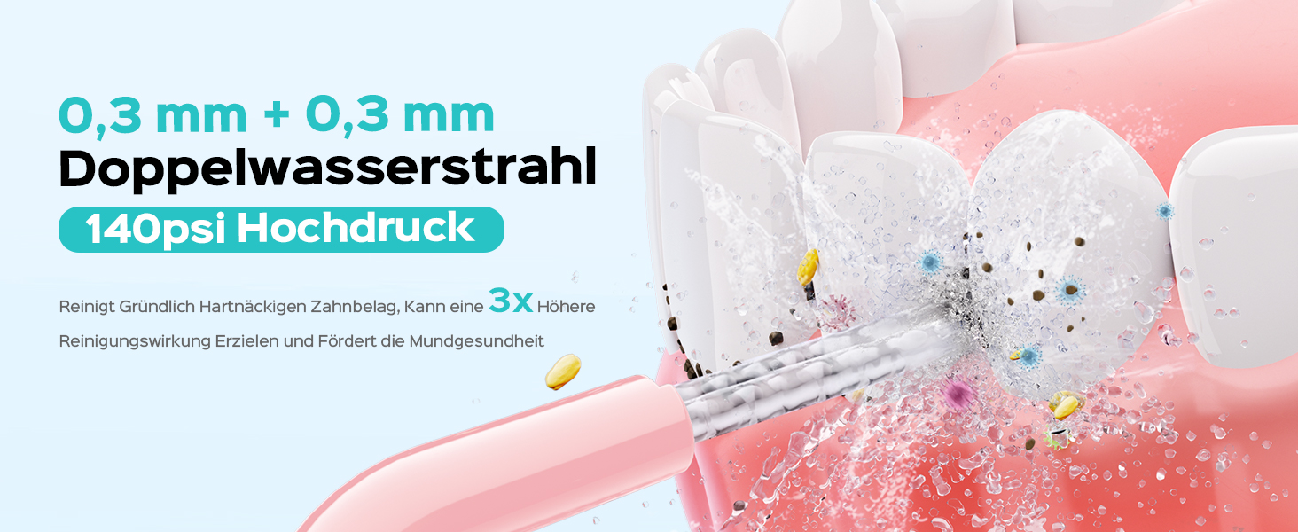 COSLUS Електрична душова насадка бездротова: 20 бар, IPX7, водонепроникна, 4 режими для гігієни порожнини рота, 5 інтенсивностей (Рожева)