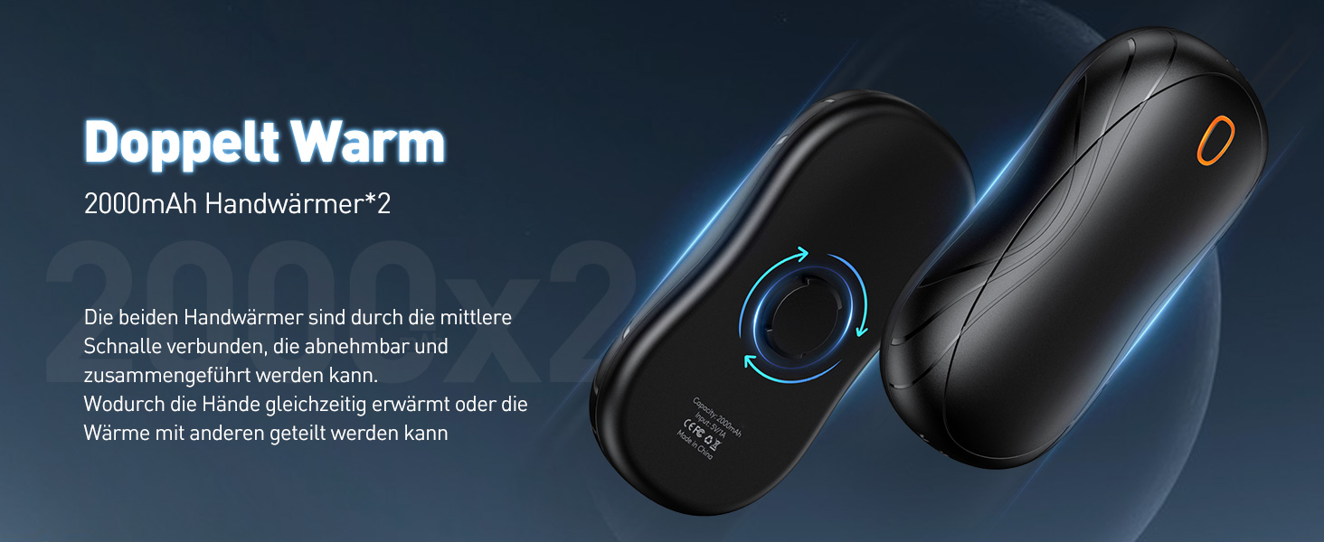 Електричні грілки для рук Cnkeeo 2 шт. з роздільним магнітним з'єднанням, Powerbank USB, 3 режими нагріву, для активного відпочинку, риболовлі, полювання, чорно-білі (чорний)