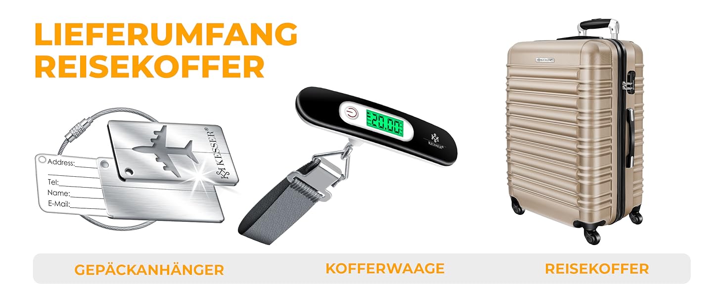 Валіза KESSER® з жорстким корпусом, вагова шалька та багажний жетон | Роликова валіза з кодовим замком, телескопічна ручка (шампань, 75 см – 120 л)