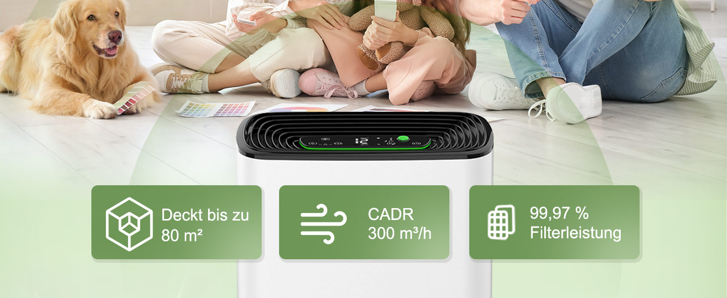 Очищувач повітря KNKA APH3000 для курців та власників тварин, HEPA-фільтр, CADR 300м³/год, до 80м², білий