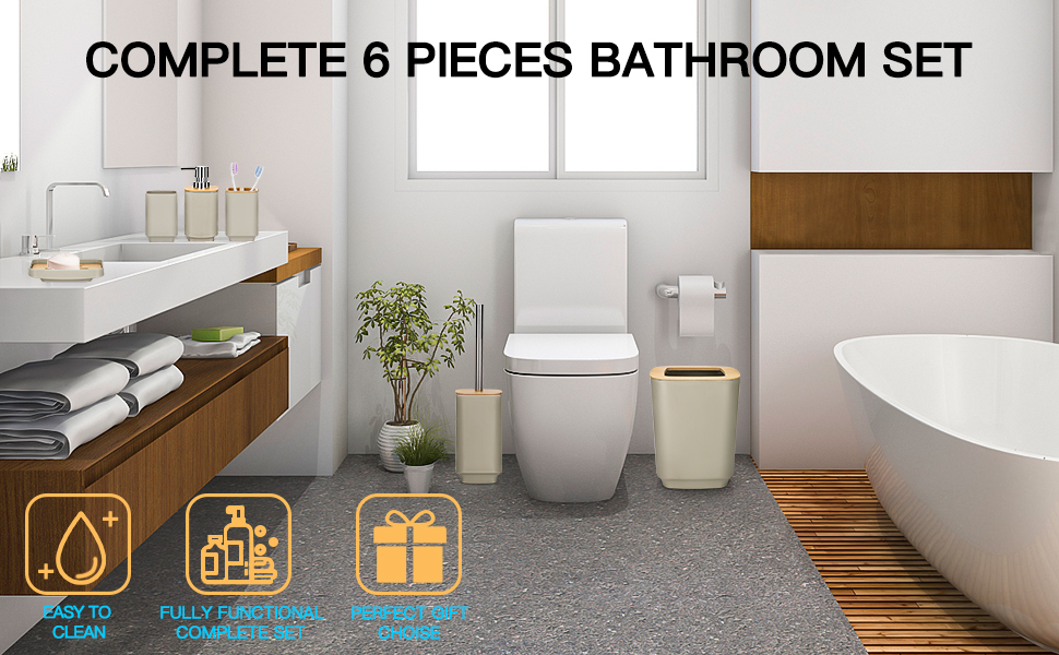 Набір аксесуарів для ванної кімнати JOTOM з бамбука (6 шт.) - сучасний дизайн