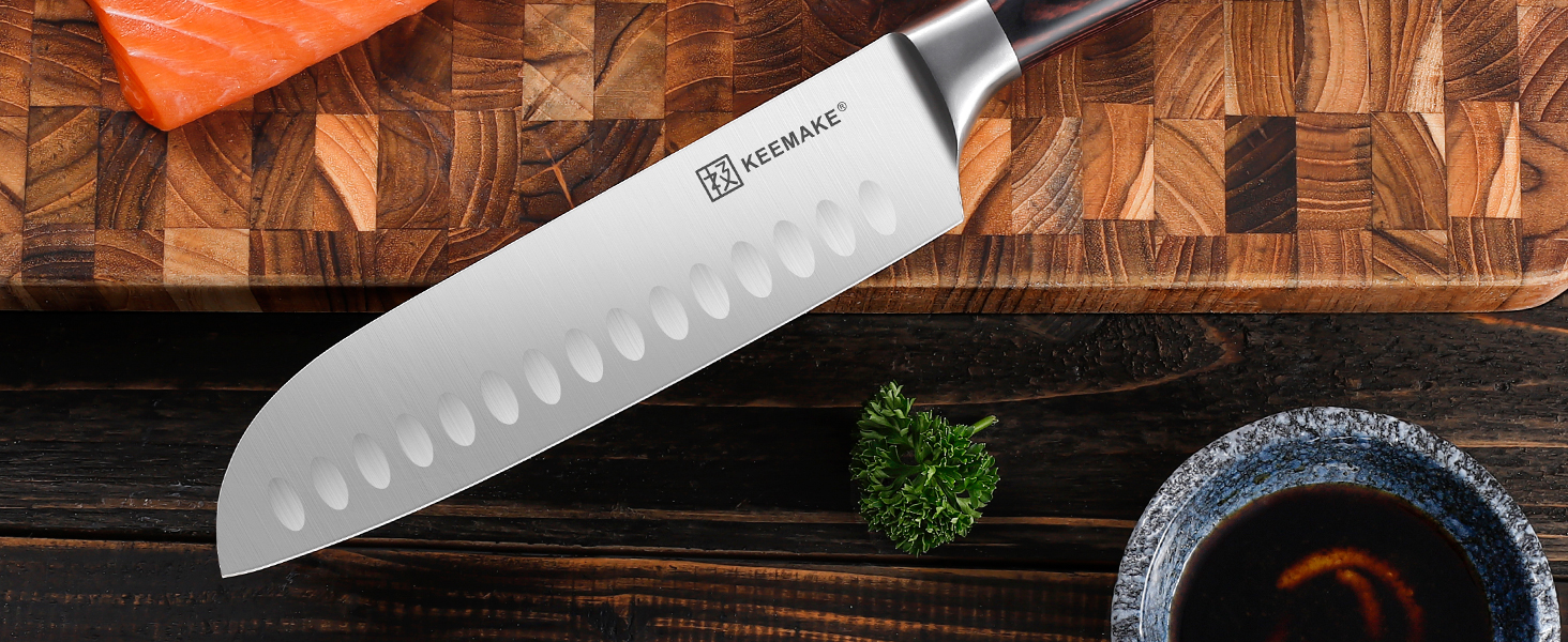 KEEMAKE Набір професійних кухонних ножів Santoku 18 см з карбонової сталі, ергономічна ручка