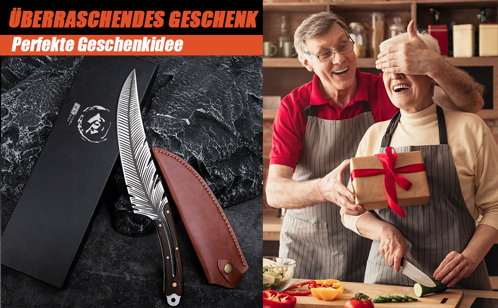 Японський кухонний ніж DRAGON RIOT: професійний, для гриля, з піхвою, для кухні, кемпінгу, приготування м'яса. Колір: коричневий