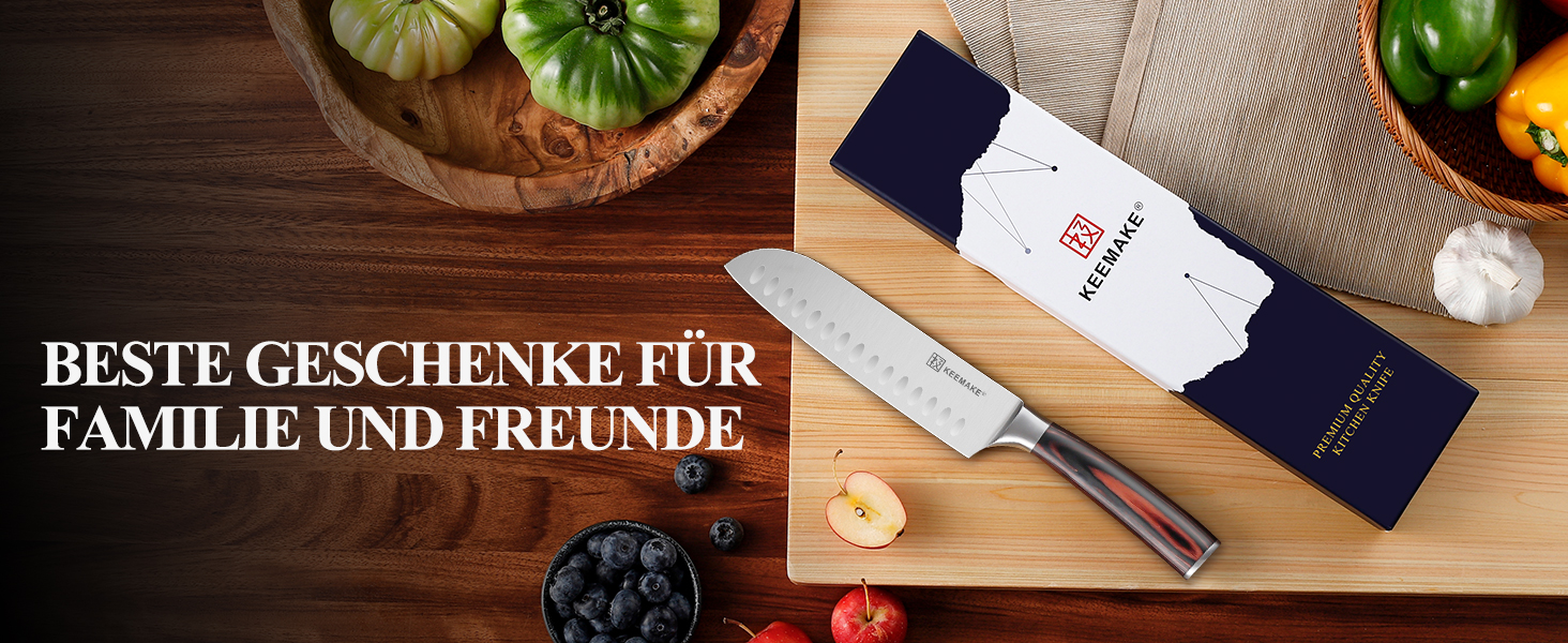 KEEMAKE Набір професійних кухонних ножів Santoku 18 см з карбонової сталі, ергономічна ручка