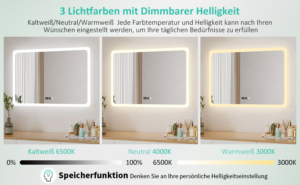 Дзеркало для ванної кімнати з підсвічуванням та годинником Boromal, 80x60 см, диммування, 3 кольори світла (3000-6500K), 2940LM