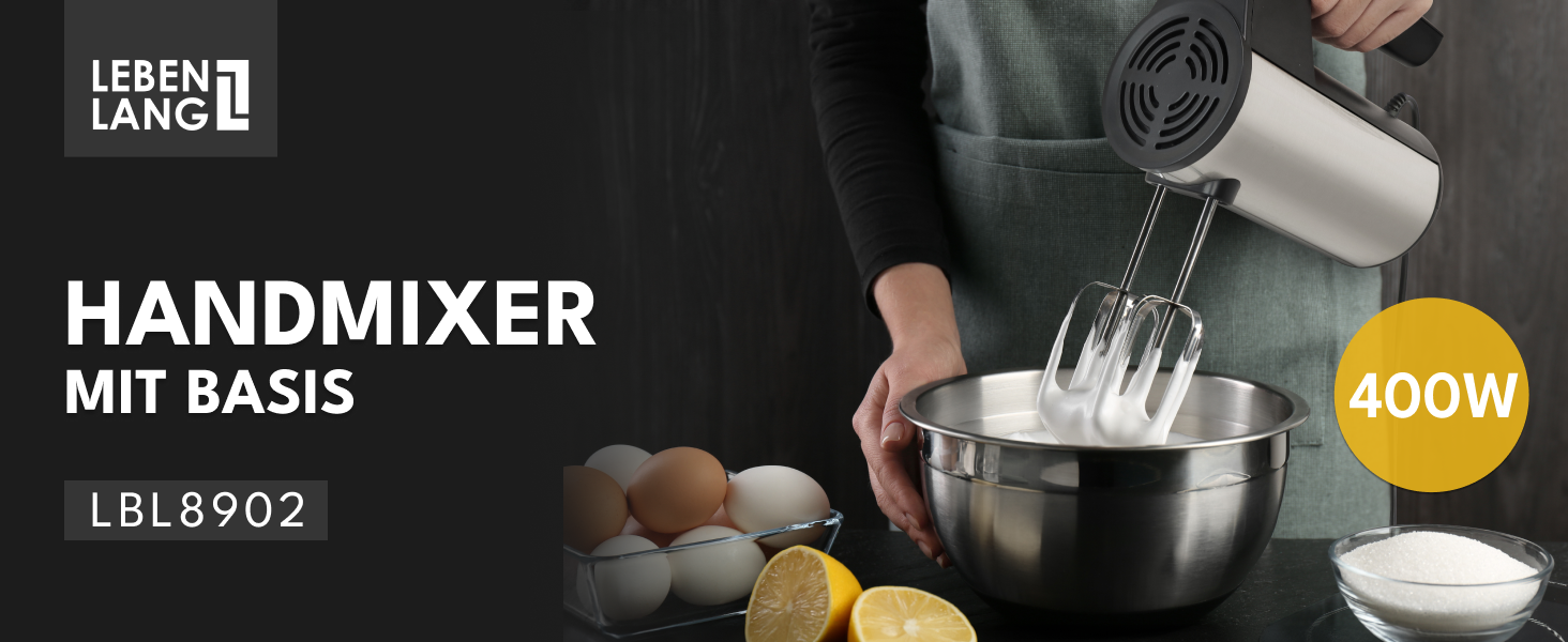 Електричний міксер LEBENLANG 400W з 5 швидкостями та турборежимом, підставка | Кухонний міксер