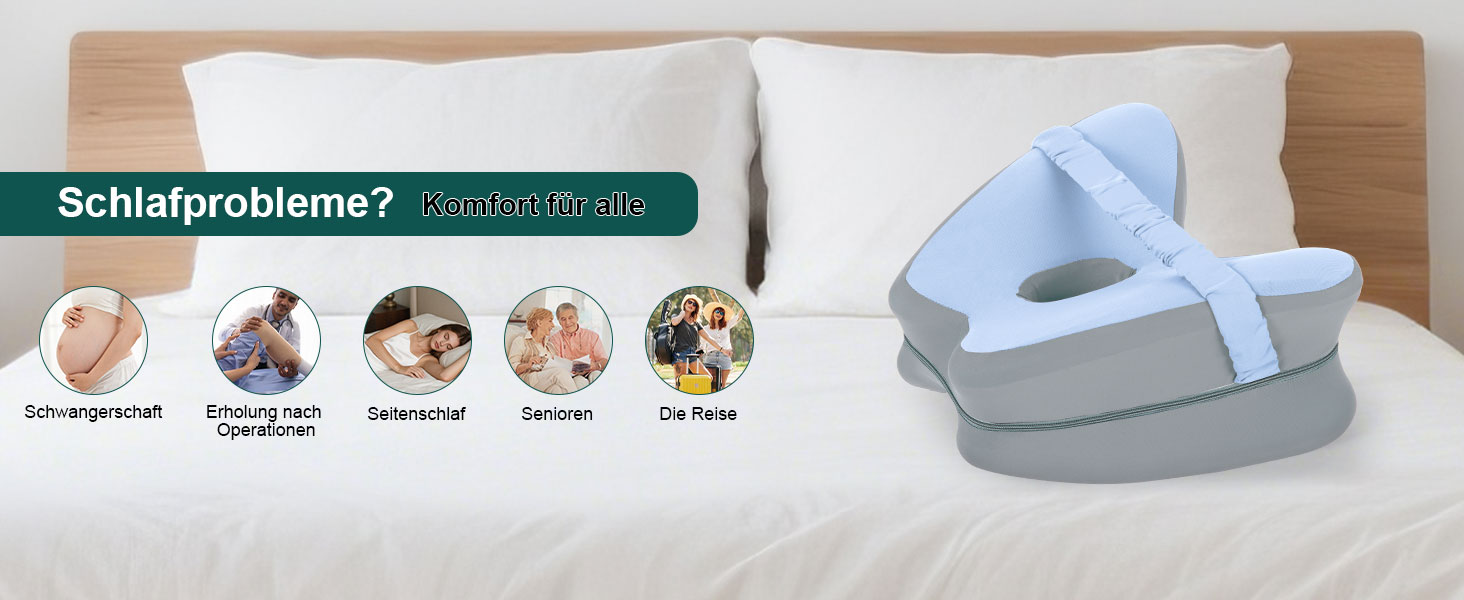 Ортопедична подушка між колін Dioxide для сну на боці з ефектом пам'яті (Memory Foam) для розвантаження спини, суглобів та стегон, синя