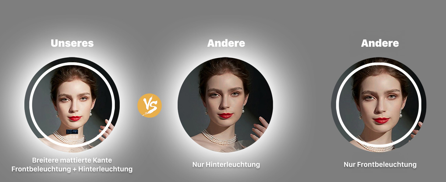 Дзеркало для ванної кімнати LUVODI круглої форми з підсвічуванням: LED дзеркало 60 см з фоновою та фронтальною підсвіткою, 3 кольори, регулювання яскравості, сенсорне управління, антизапар, енергозбереження, для ванної кімнати, гостьового туалету (Bluetooth, підсвічування, 80x80 см)