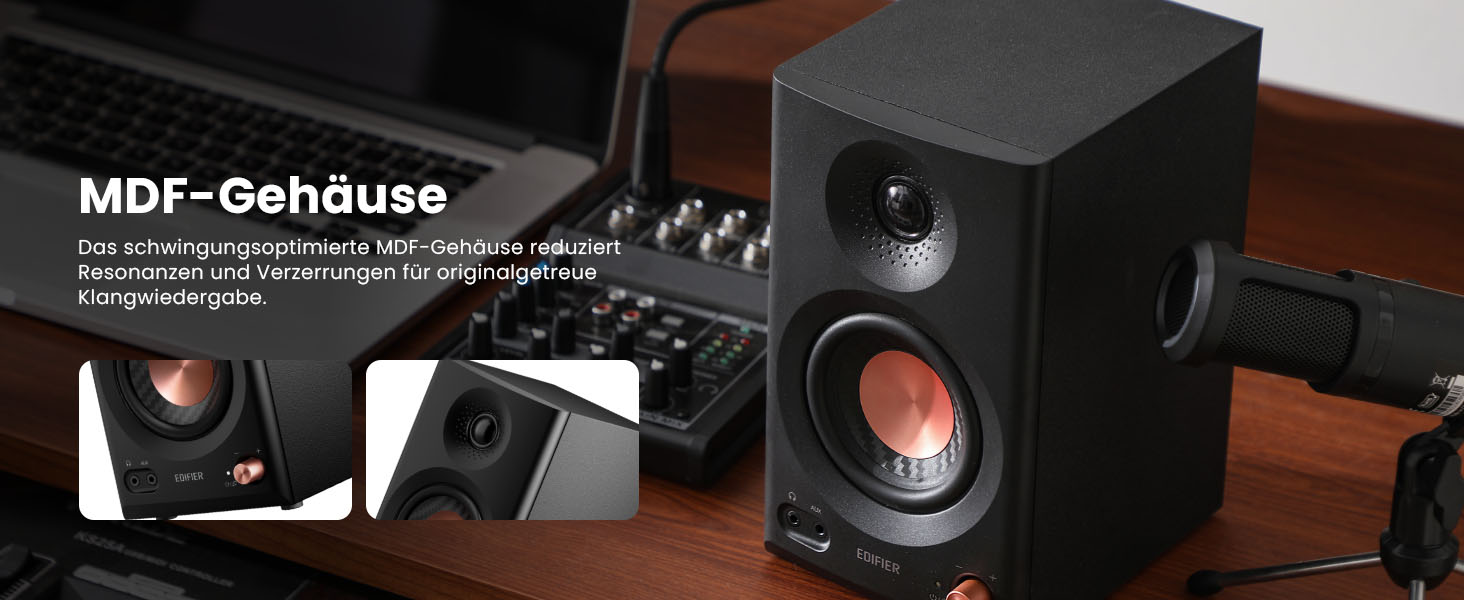 Edifier MR3 - Компактні студійні колонки 2.0, Hi-Res Audio, Bluetooth 5.4, RCA, AUX, керування через додаток, 2 x 18W, Чорний