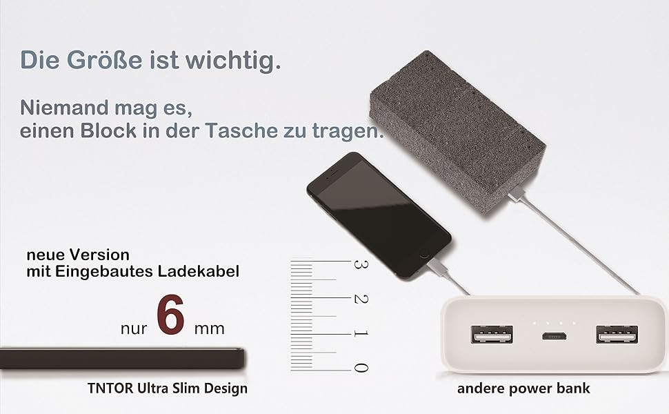 Ультратонкий блок живлення TNTOR 5000mAh з кабелем, 6 мм, Металевий, Міні, Чорний, для iPhone