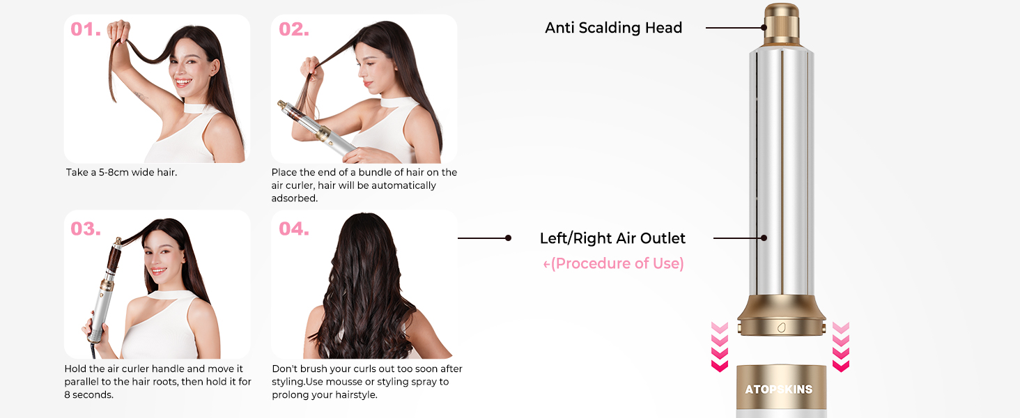 Atopskins Airbrush Haarstyler 5-в-1: Фен-щітка, стайлер для волосся, випрямляч, плойка, об'ємний фен (біло-сірий)