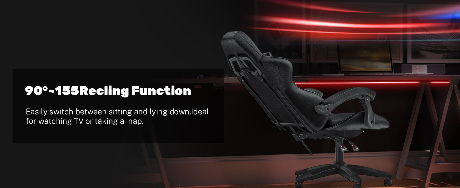 Ігровий крісло Bigzzia - ергономічне крісло для ПК з підголівником, RGB підсвічуванням, для юнаків та дорослих (чорно-сірий, без LED)