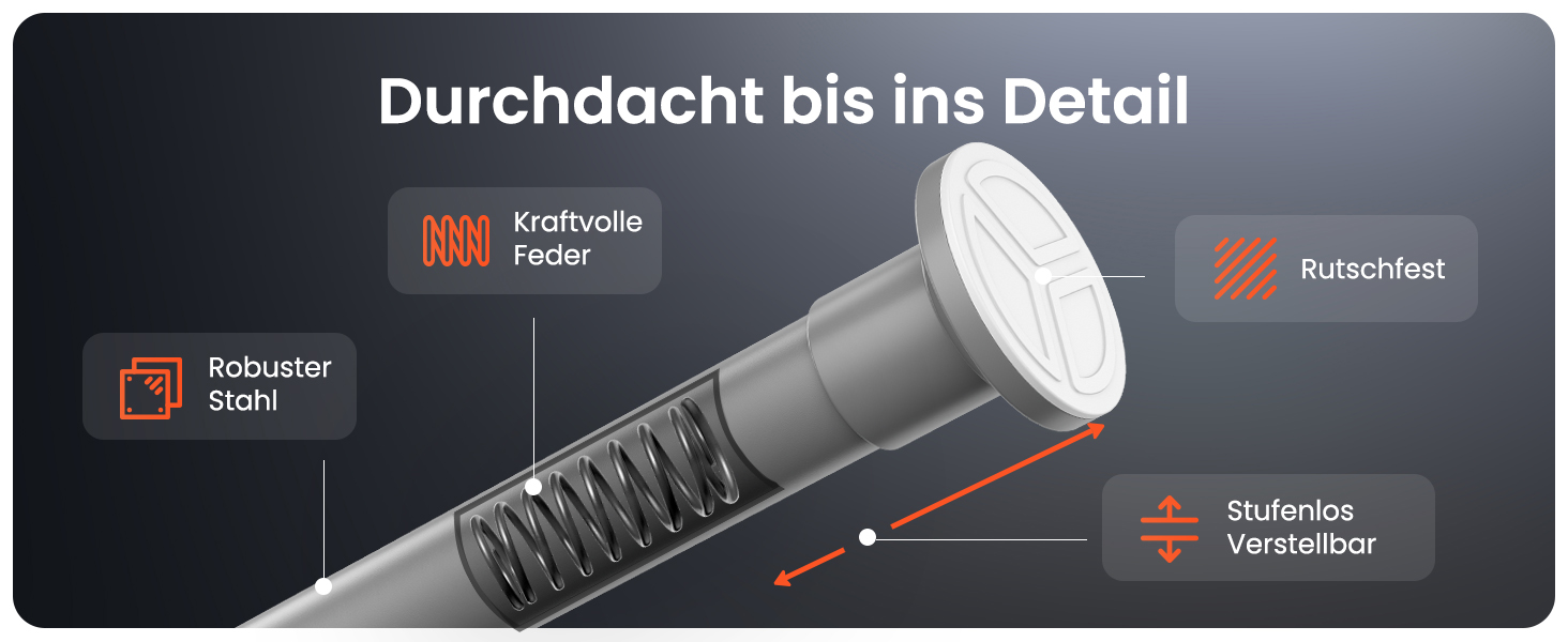 Телескопічна штанга для кріплення 260-310 см, Ø 25 мм, багатофункціональна штанга без свердління. Підходить для карнизів, штор, душових завіс, ванних кімнат та балконів (70-120 см, сіра)