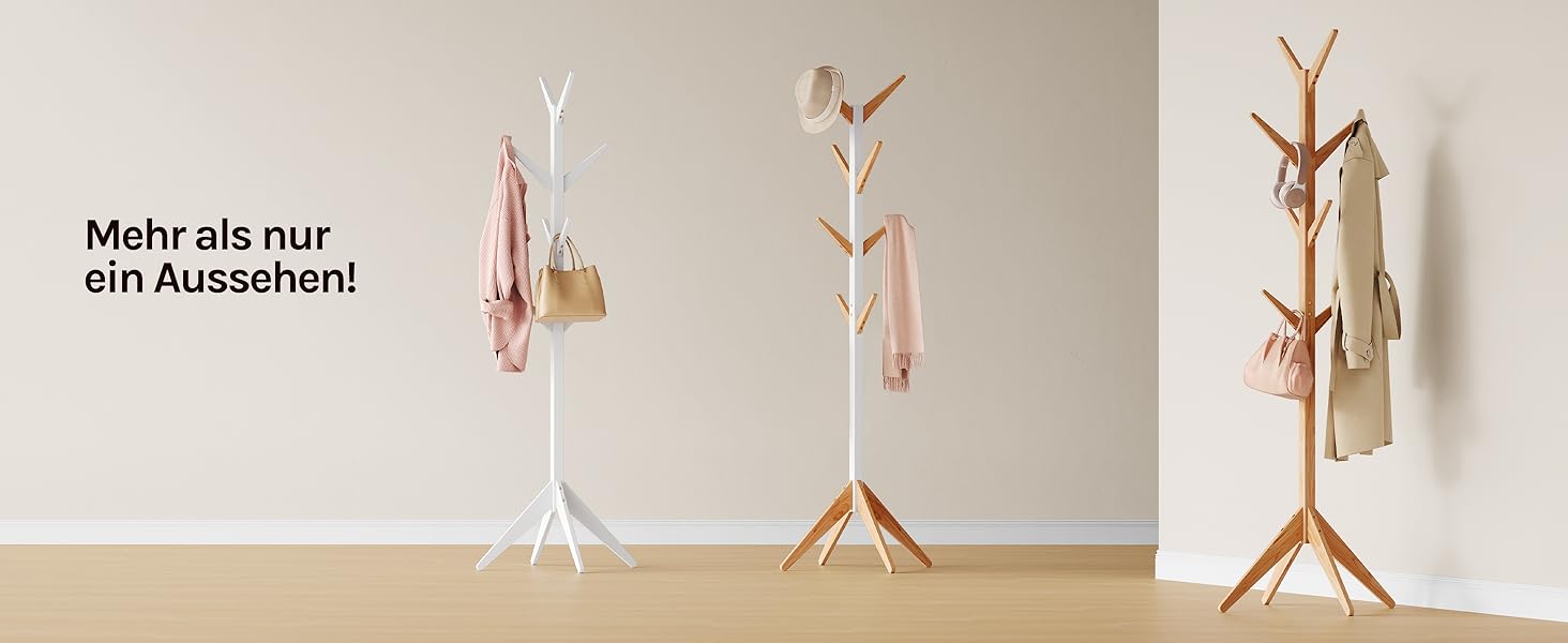 Вільхувана вішалка для одягу WOLTU з 8 гачками, 180 см, дерев'яна, настінна, для дому