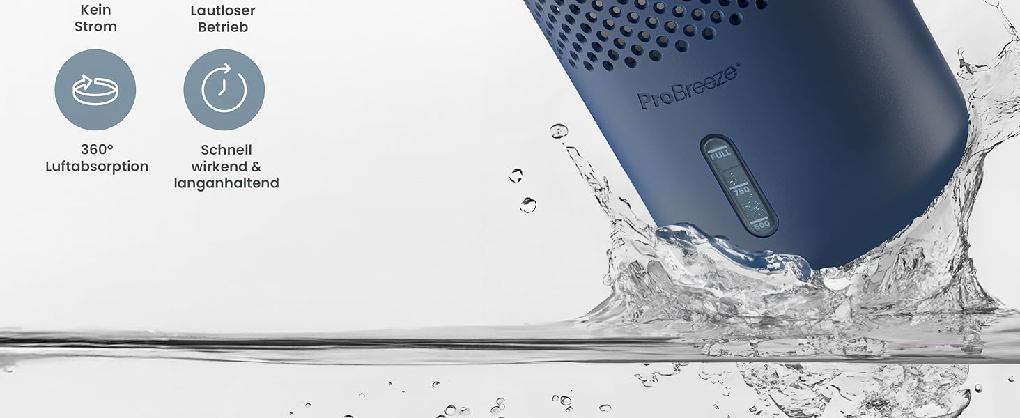 Pro Breeze Osmo: Безшумний та перезаповнюваний осушувач повітря для дому, спальні, шафи, авто. Таблетка 700г (до 100 днів). Колір: Marineblau (Морський синій)