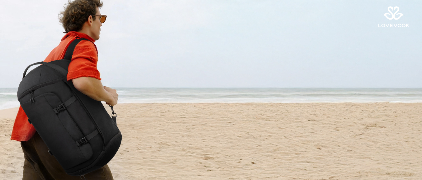 Спортивна сумка LOVEVOOK для чоловіків з відділенням для взуття, 65L, 52x45x28 см, Duffel Bag, для подорожей, Gym Bag, ручна поклажа, чорна