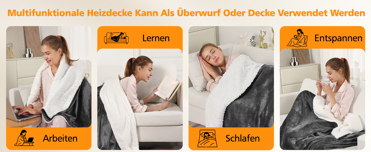 Електрична грілка з таймером 10 годин, 6 режимів нагріву, з пультом дистанційного керування, машинне прання, 133 x 155 см, сіра