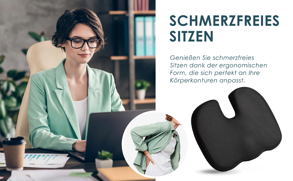 Ортопедична подушка для сидіння Nachtengel з Memory Foam для ергономічного комфорту, полегшення болю в куприку та спині – ідеально для офісного крісла, автосидіння (1 шт, чорний, Medium)