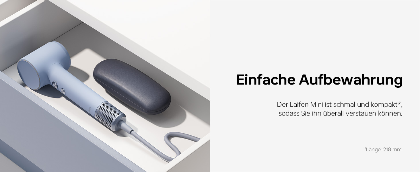 Компактний фен для волосся Laifen Mini з безщітковим двигуном (110 000 об/хв) та іонізацією, швидкий та тихий дорожній фен, синій