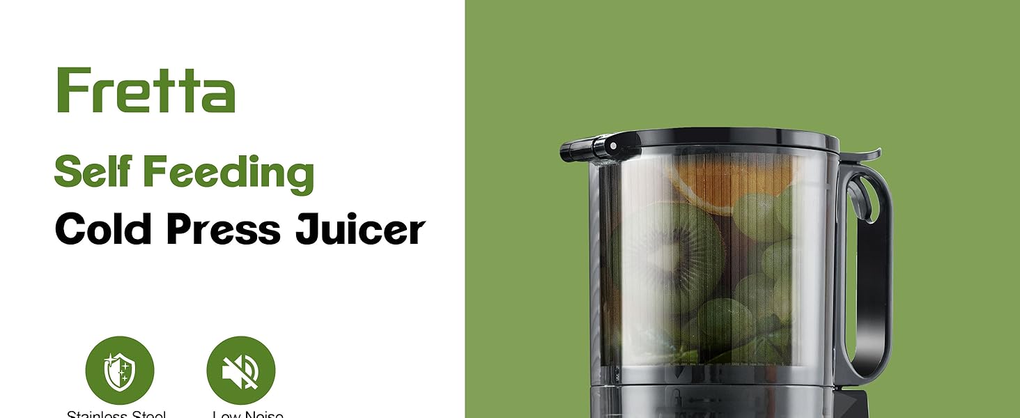 Фреш-прес Fretta Slow Juicer: повільний соковитискач з нержавіючої сталі, 135 мм, 1.8 л, з функцією реверсу, BPA Free, 250W сірий