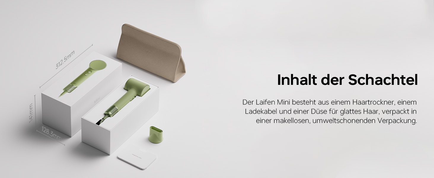 Компактний фен для волосся Laifen Mini з безщітковим двигуном (110 000 об/хв) та іонізацією, швидке сушіння, низький рівень шуму, колір зелений