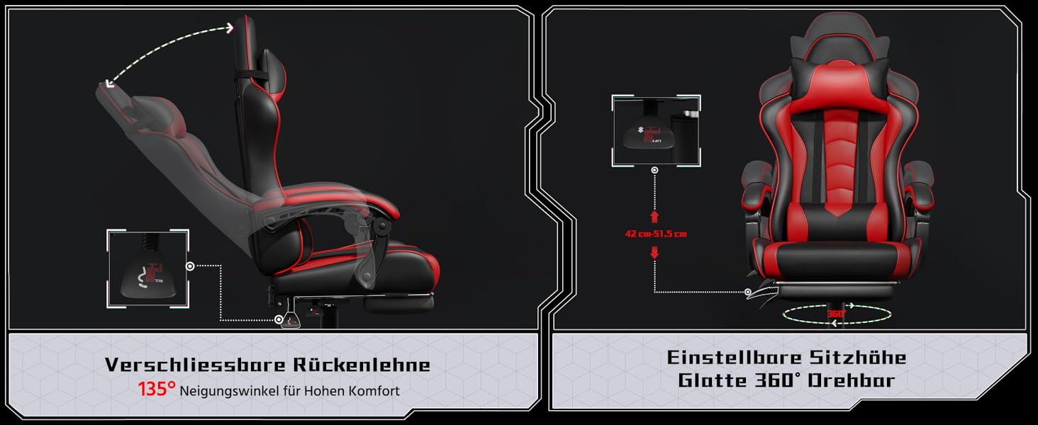 Ігровий крісло Yaheetech з масажем, регульована спинка 90-135°, комп'ютерне крісло з підніжкою, білий/червоний