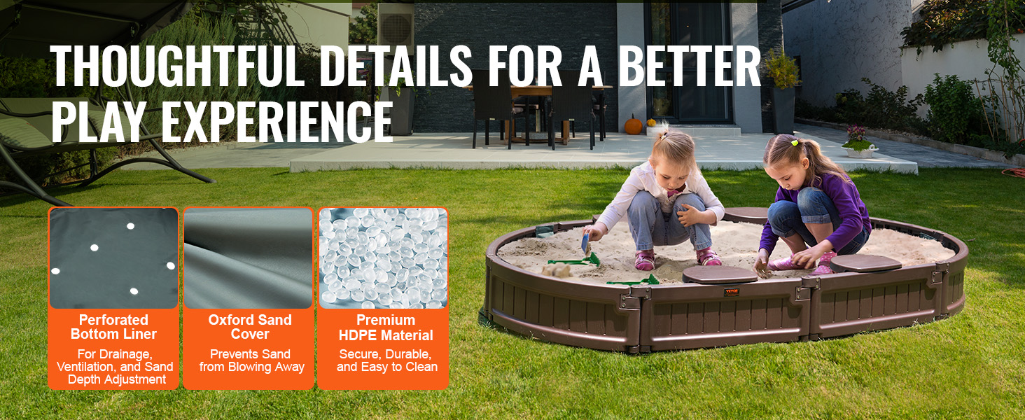 Дерев'яний пісочниця VEVOR з кришкою, восьмигранна, з 4 місцями для сидіння та підстилкою, для дітей 3-12 років, для саду, подарунок для хлопчиків та дівчаток (пластик + овал)