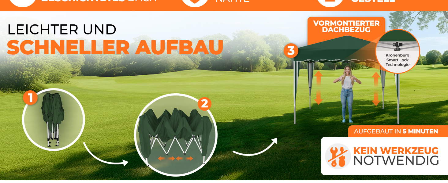 Павільйон Kronenburg Faltpavillon 3x3 м, водонепроникний, UV захист 50+, з 4 боковими частинами, колір шампань
