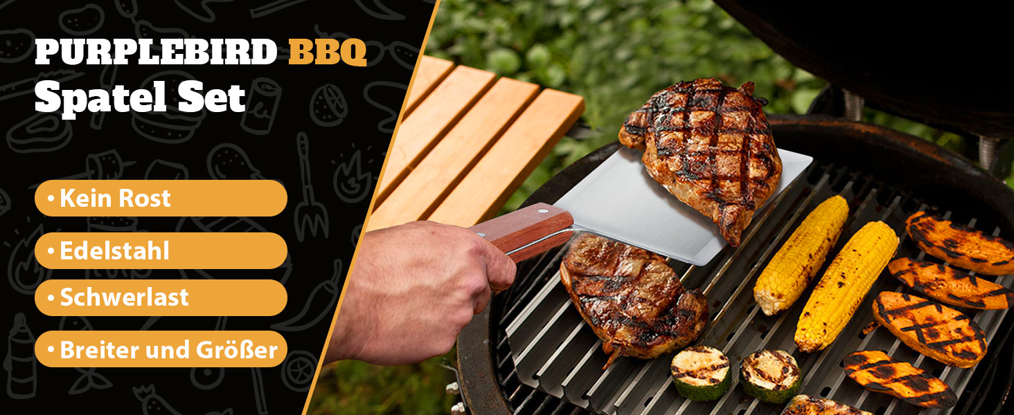 Набір гриль-посуду PURPLEBIRD 5 предметів: професійний інструмент з нержавіючої сталі, сумка-фартух, дерев'яні ручки, ідеальний для BBQ та тепаньякі, подарунок для чоловіків