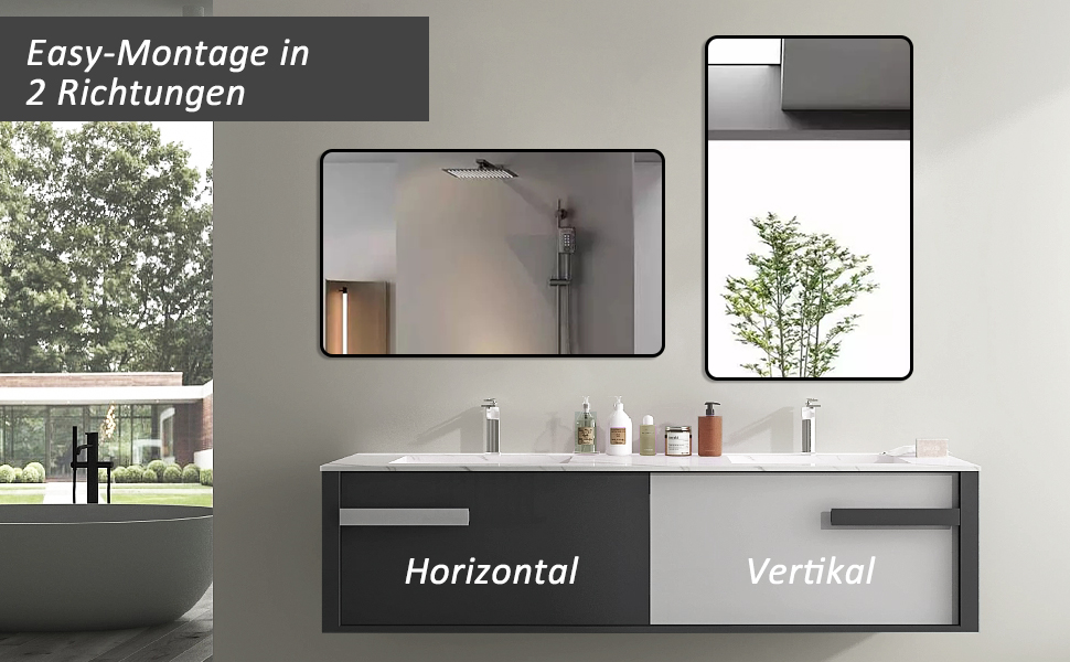 Дзеркало Boromal Spiegel Schwarz 100x60 см: прямокутне дзеркало з металевим каркасом для ванної кімнати, спальні, туалетного приміщення. Чорний колір.