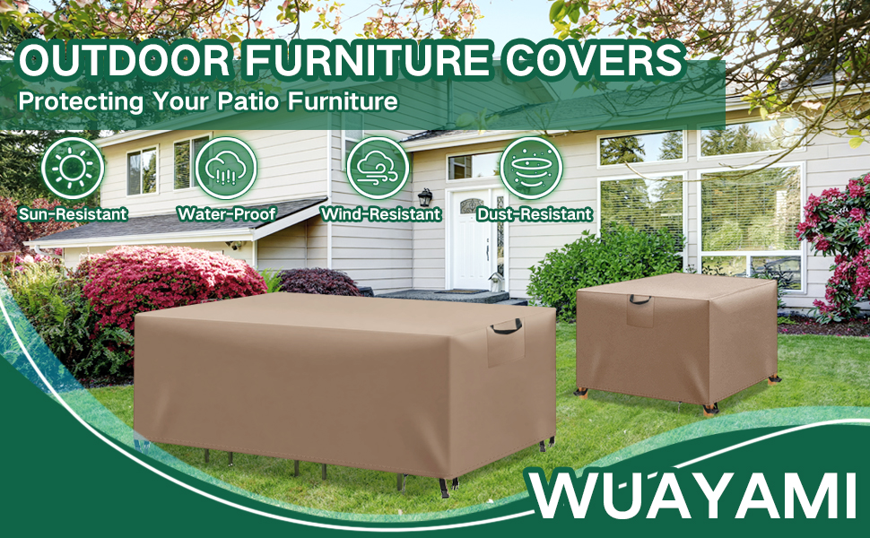 Водонепроникний чохол для садово-патіо меблів, 420D Oxford, захист від вітру та UV, міцний, для садових столів та груп, 180x120x74 (Хакі, 300x200x90cm)